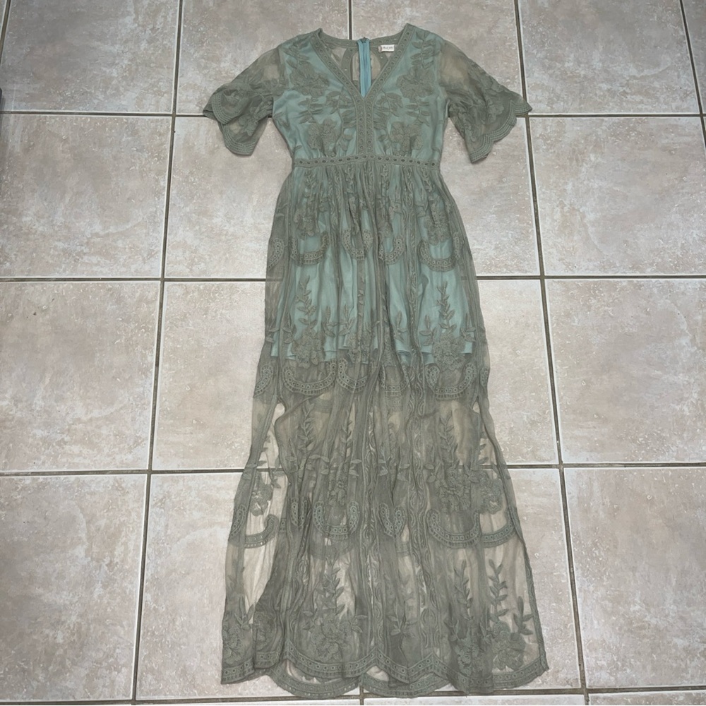 Altar’d State floral green sheer maxi dress Sz M